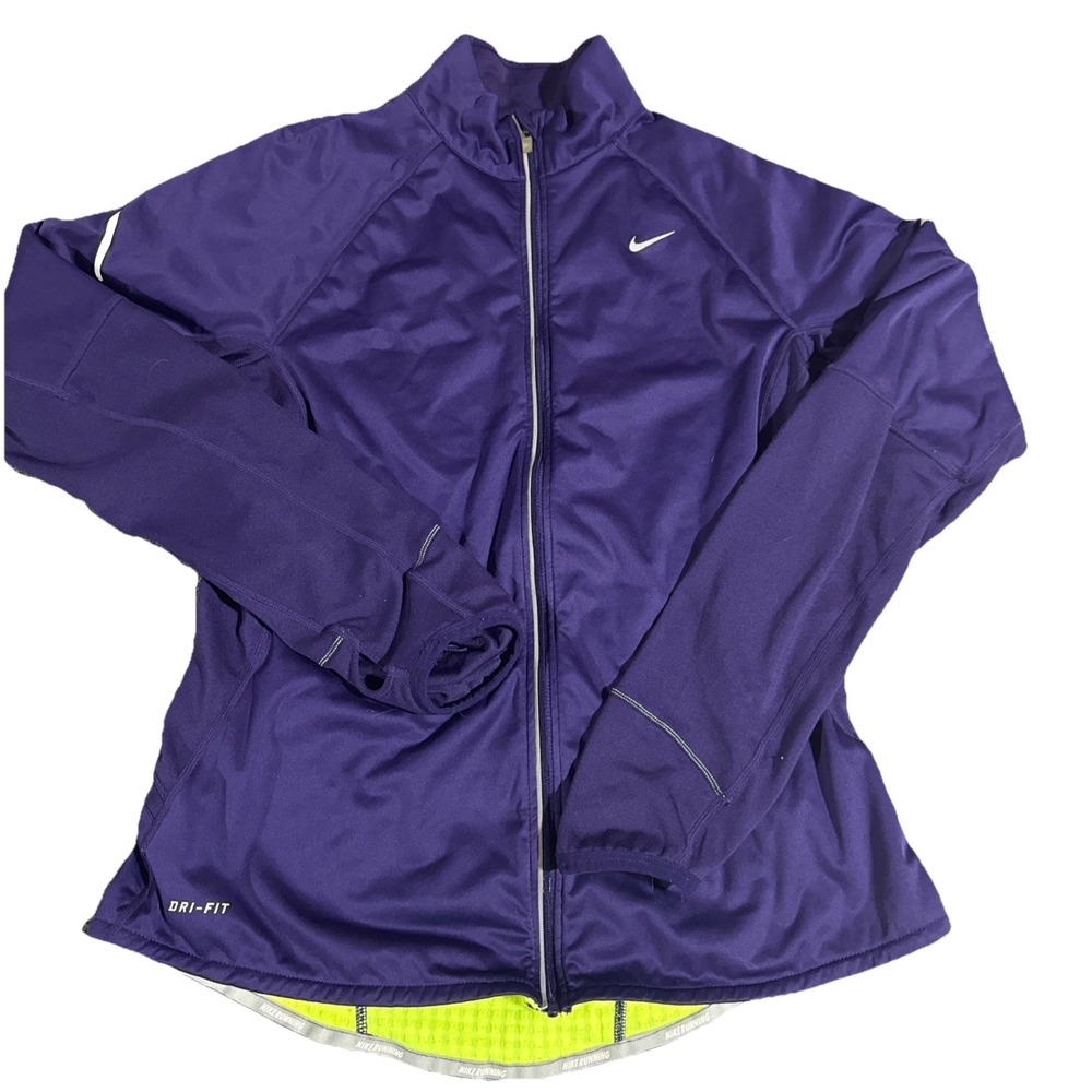 NIKE DRI FIT RUNNING JACKET WOMENS MEDIUM PURPLE YELLOW REFLECTIVE